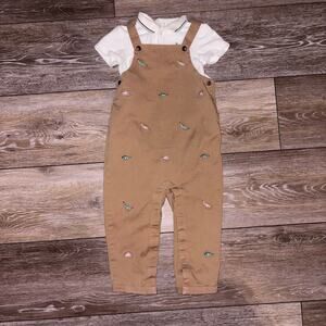 Janie and Jack Baby Embroidered Dinosaur Overall with matching layering shirt